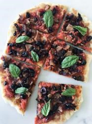 Grilled Pizza with Bacon and Olives