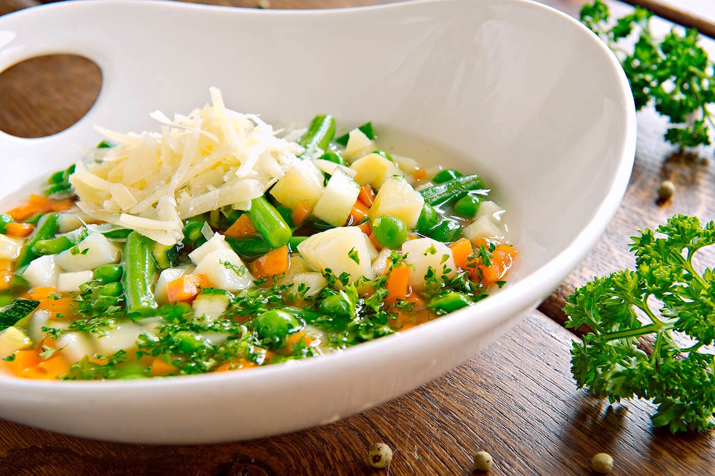 Spring Vegetable Soup with Pesto