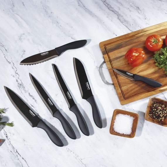 12 Piece Soft Grip Black Metallic Coated Knife Set with Blade Guards