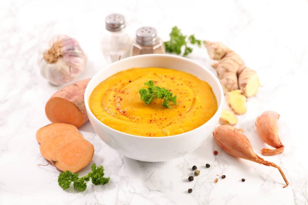 Creamy Sweet Potato & Parsnip Soup with Ginger