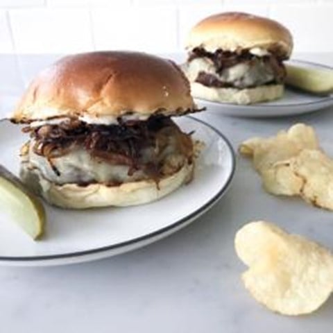 Hamburgers with Caramelized Onions and Gruyère