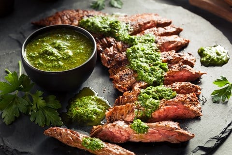 Grilled Steak with Green Onions and Salsa Verde