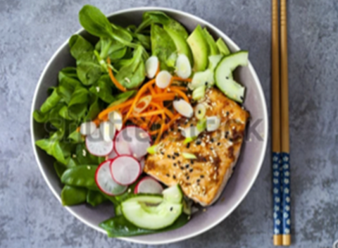 Brown Rice Bowl With Avocado And Salmon
