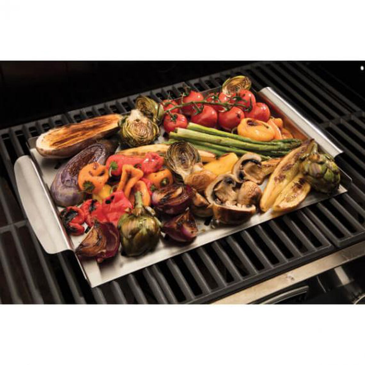 11.5" X 15" Stainless Steel Grill Topper - With Raised Handles 5