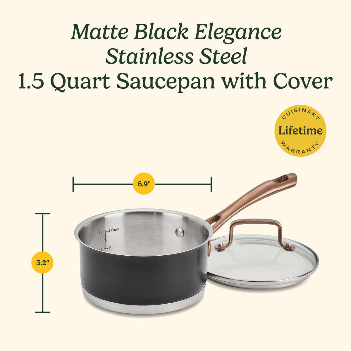 Discontinued Matte Black Elegance 1.5qt Saucepan with Cover 9