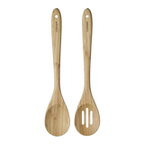 Bamboo wood 2pc Spoon Set (Solid and Slotted) 1