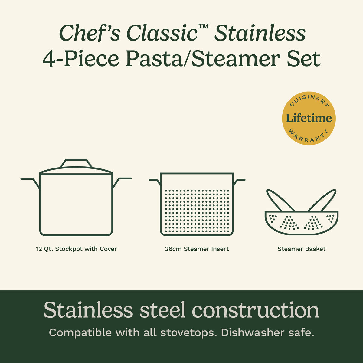 Chef's Classic&trade; Stainless 12 Quart Pasta/Steamer 4 Piece Set