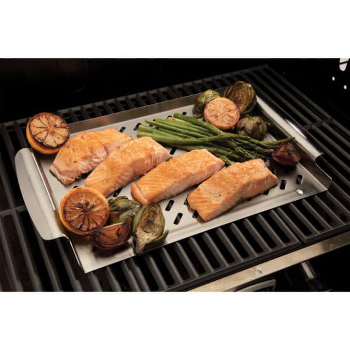11.5" X 15" Stainless Steel Grill Topper - With Raised Handles 4
