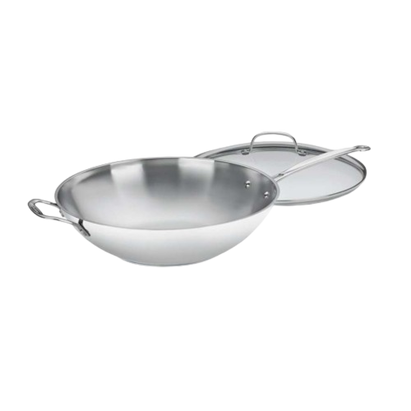 Chef's Classic™ Stainless 14" Stir-Fry Pan with Helper Handle & Glass Cover