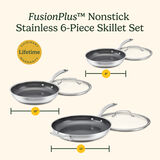 FusionPlus&reg; Hybrid 6pc Skillet Set&ndash; 8&rdquo; with Lid, 10&rdquo; with Lid, 12&rdquo; with Lid" 9
