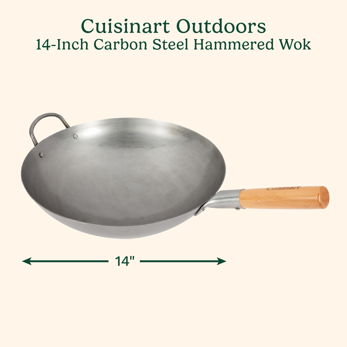 14" Carbon Steel Hammered Wok (Round) 2