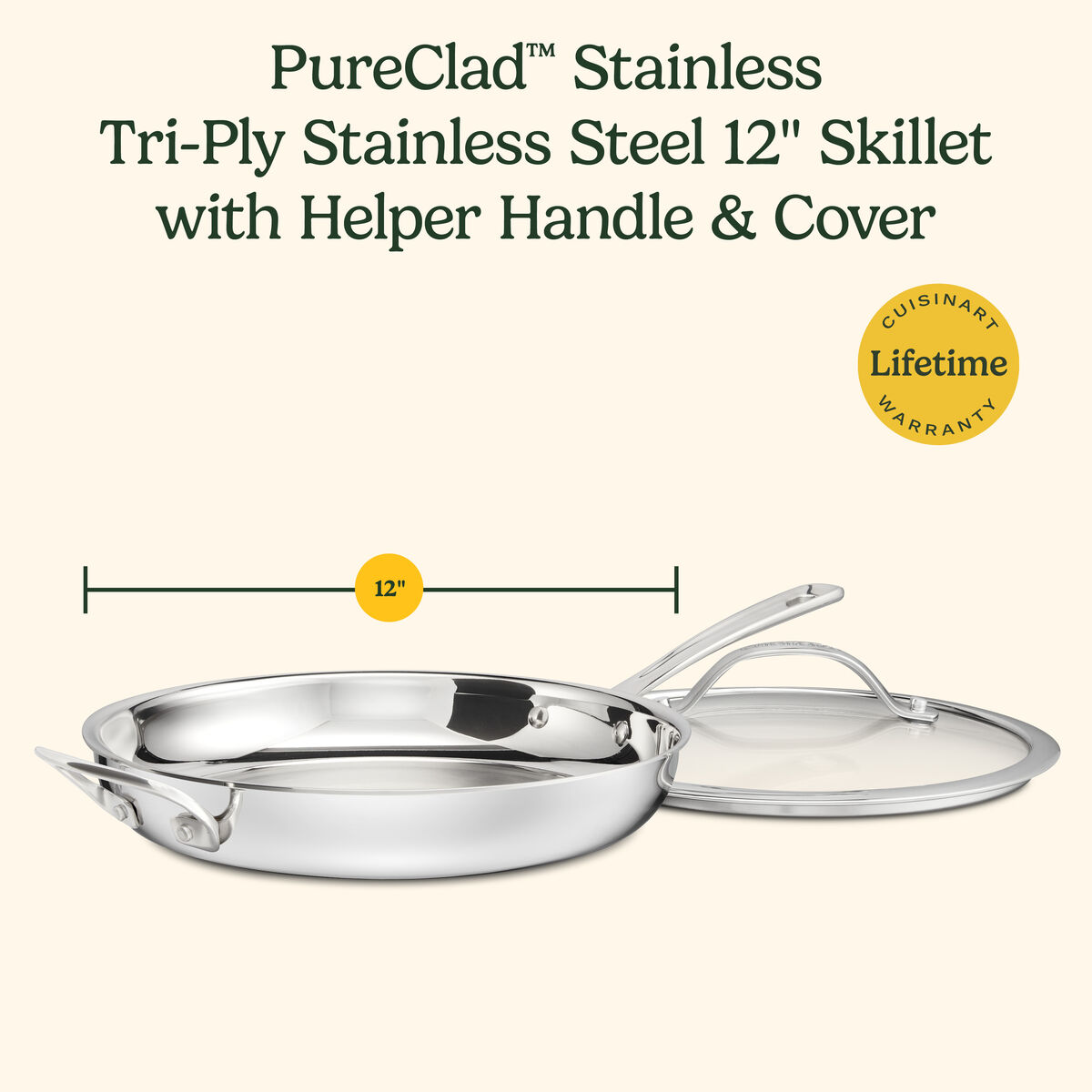 PureClad&trade; Triple-Ply 12" Stainless Steel Skillet with Helper Handle and Cover 10