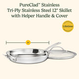 PureClad&trade; Triple-Ply 12" Stainless Steel Skillet with Helper Handle and Cover 10