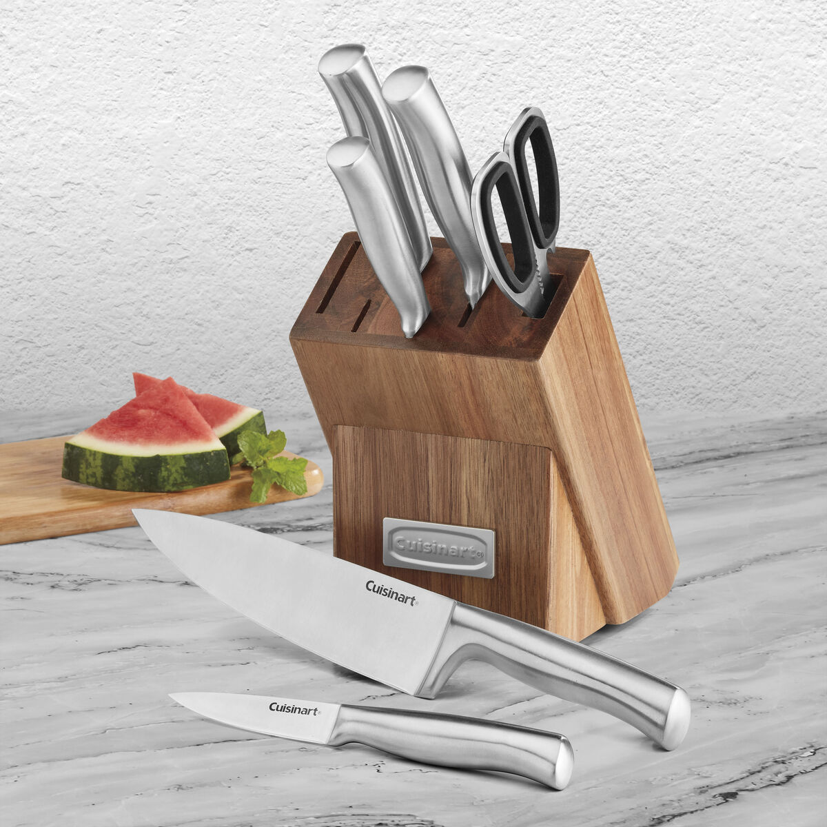 Discontinued 7pc Stainless Steel Prep Set in Acacia Wood Block 3