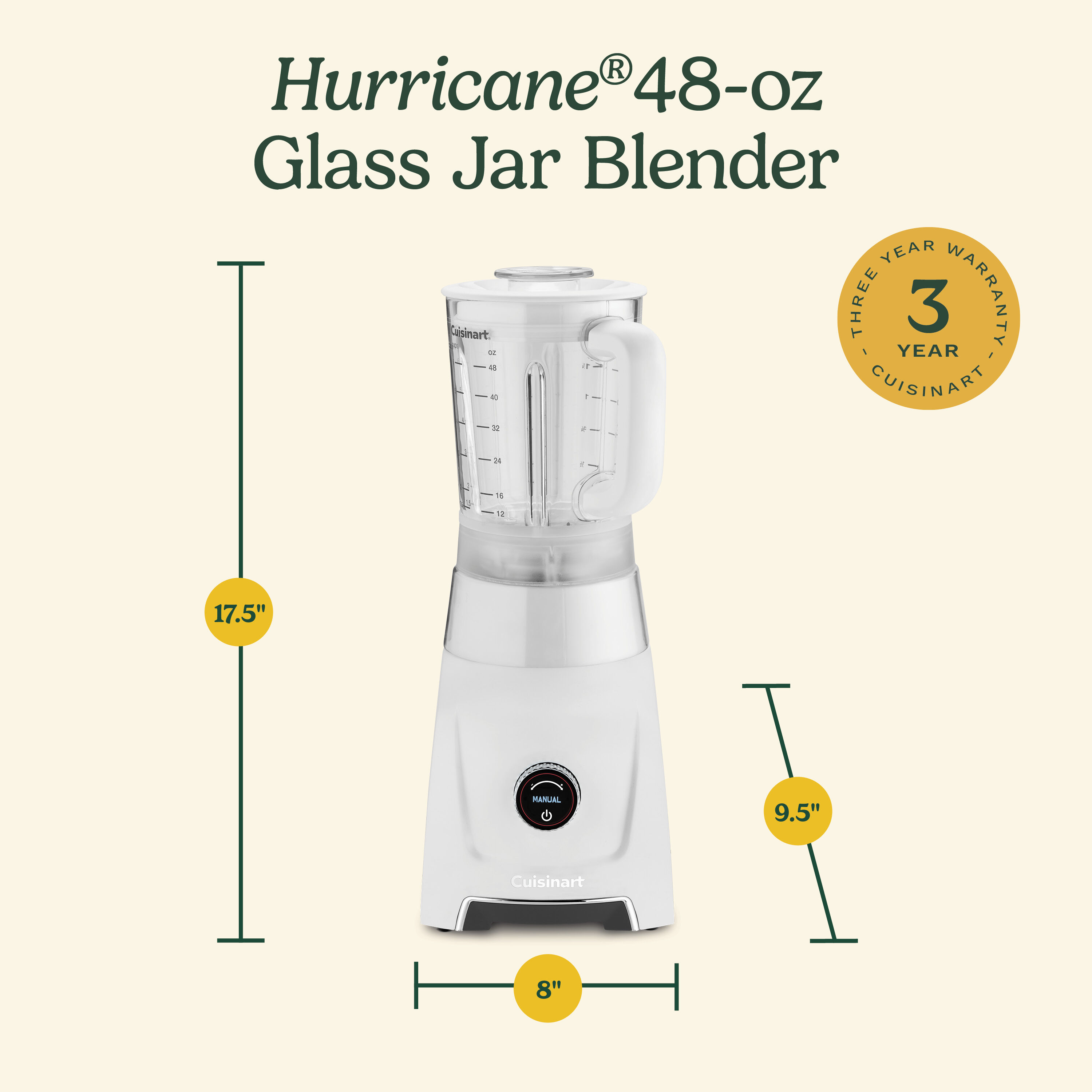 Hurricane® 48 oz Glass Jar Blender - Cuisinart