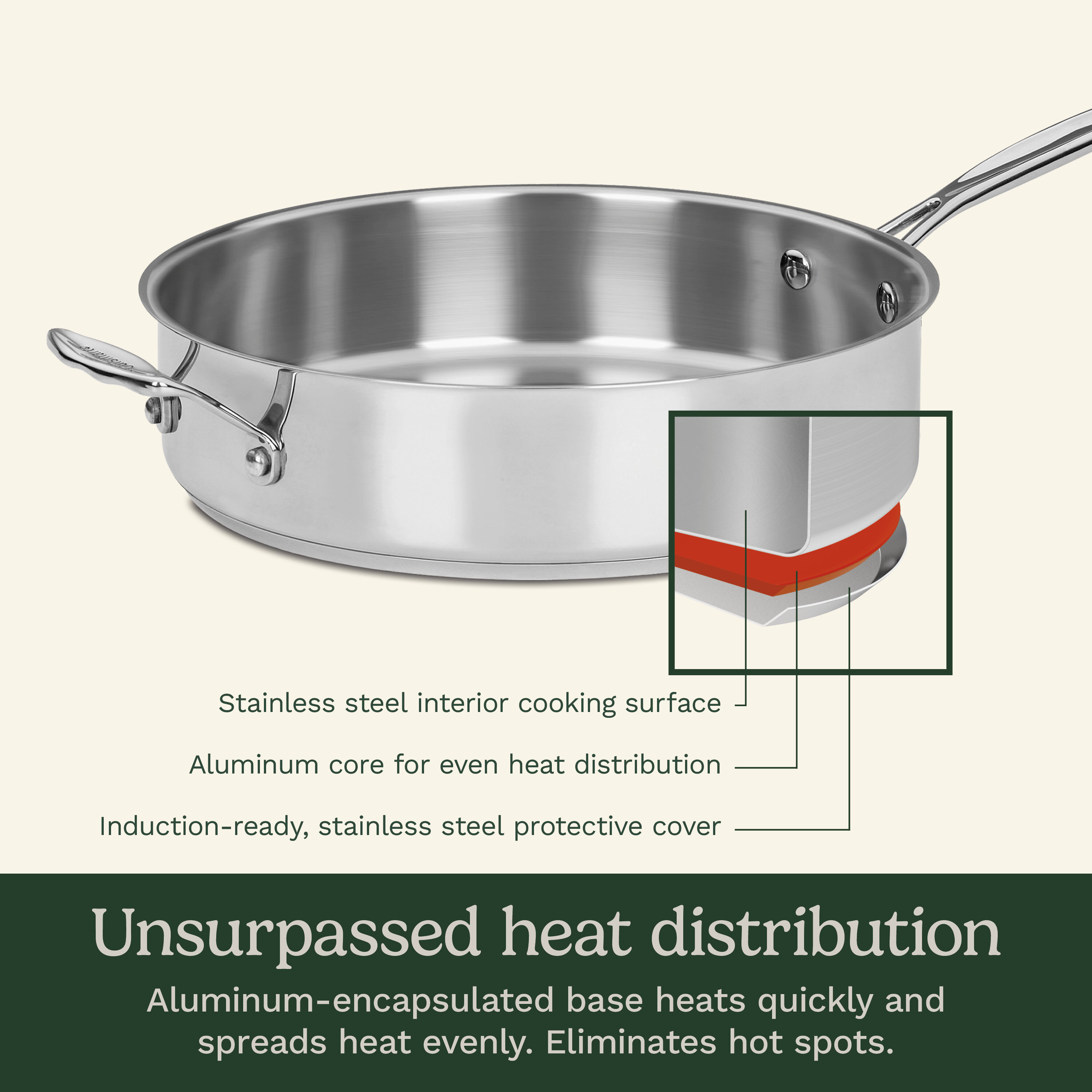 Chef's Classic Stainless 5.5 Quart Sauté Pan with Helper Handle & Cover