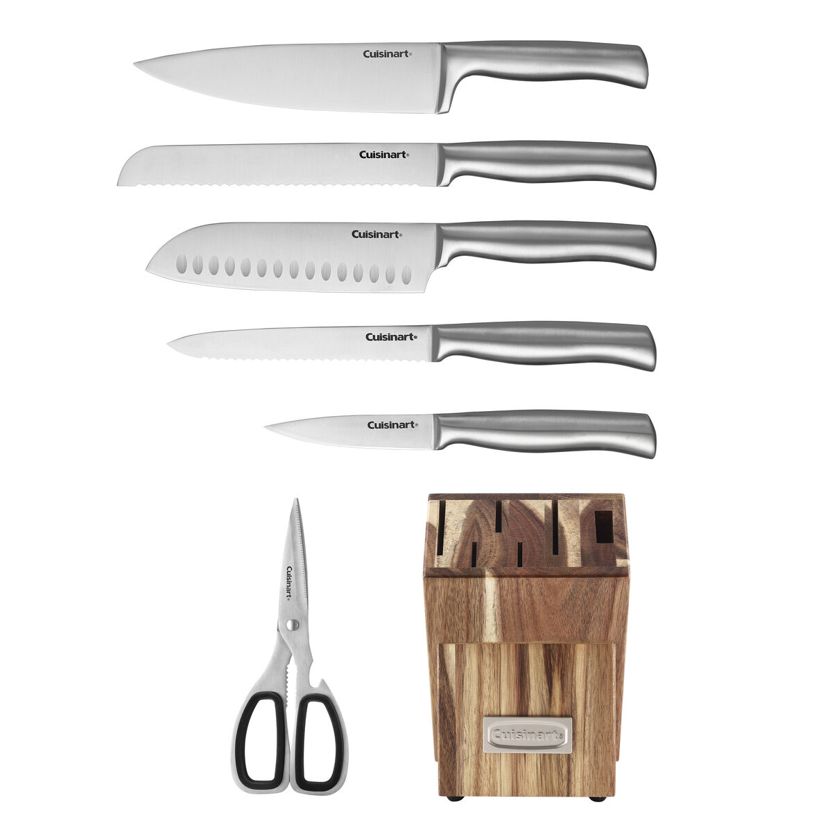 Discontinued 7pc Stainless Steel Prep Set in Acacia Wood Block 4