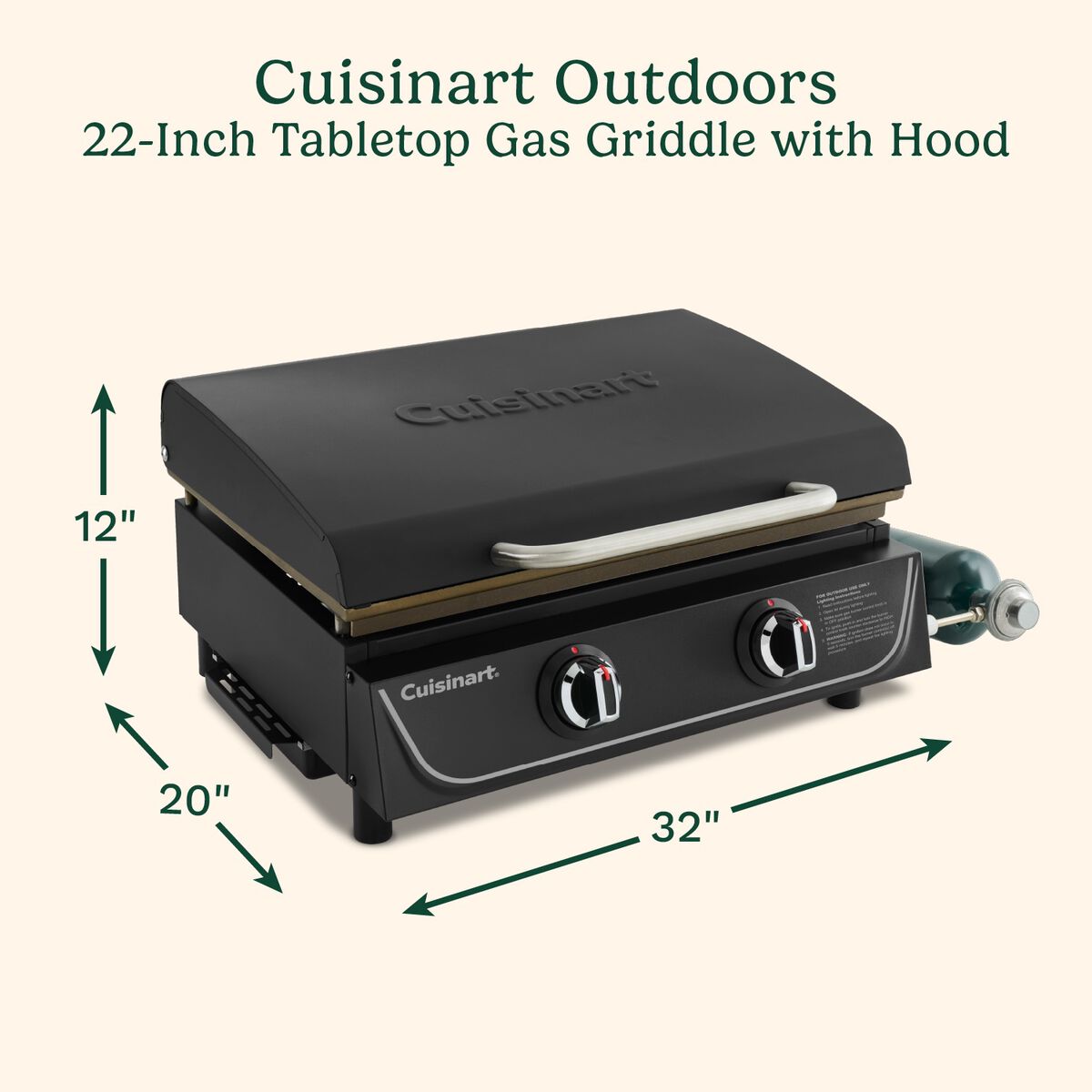 22" Tabletop Gas Griddle with Hood 2