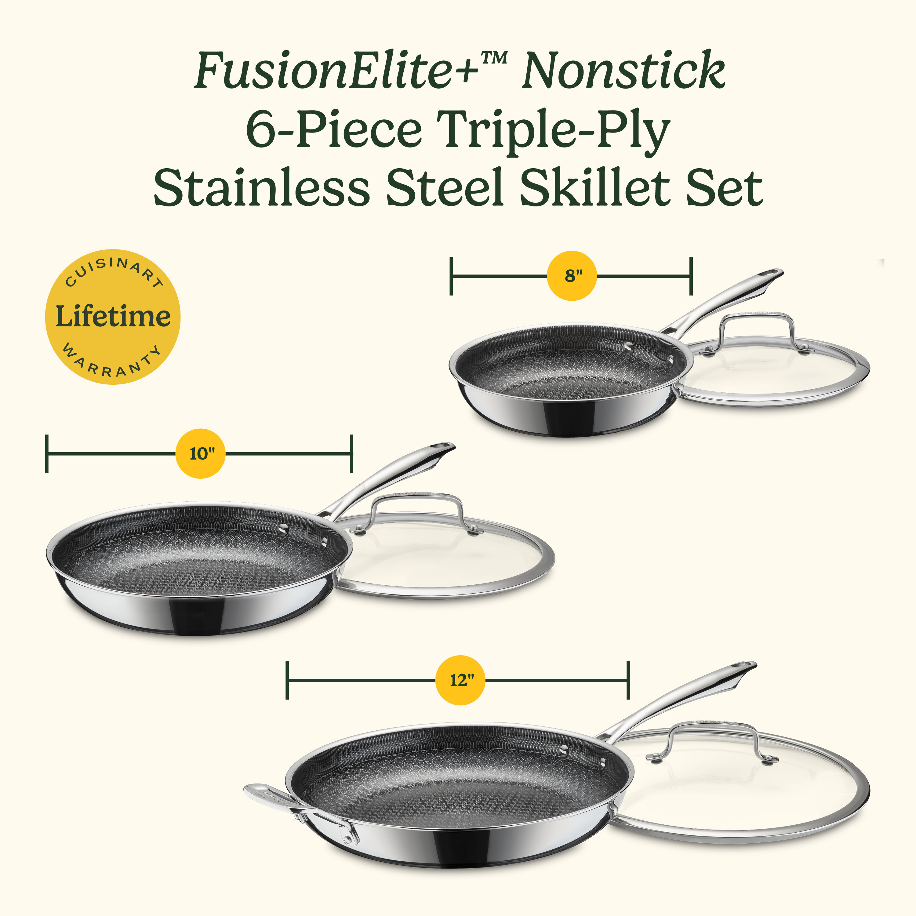 6-Pc FusionElite+ Nonstick Stainless Steel Skillet Set - Cuisinart