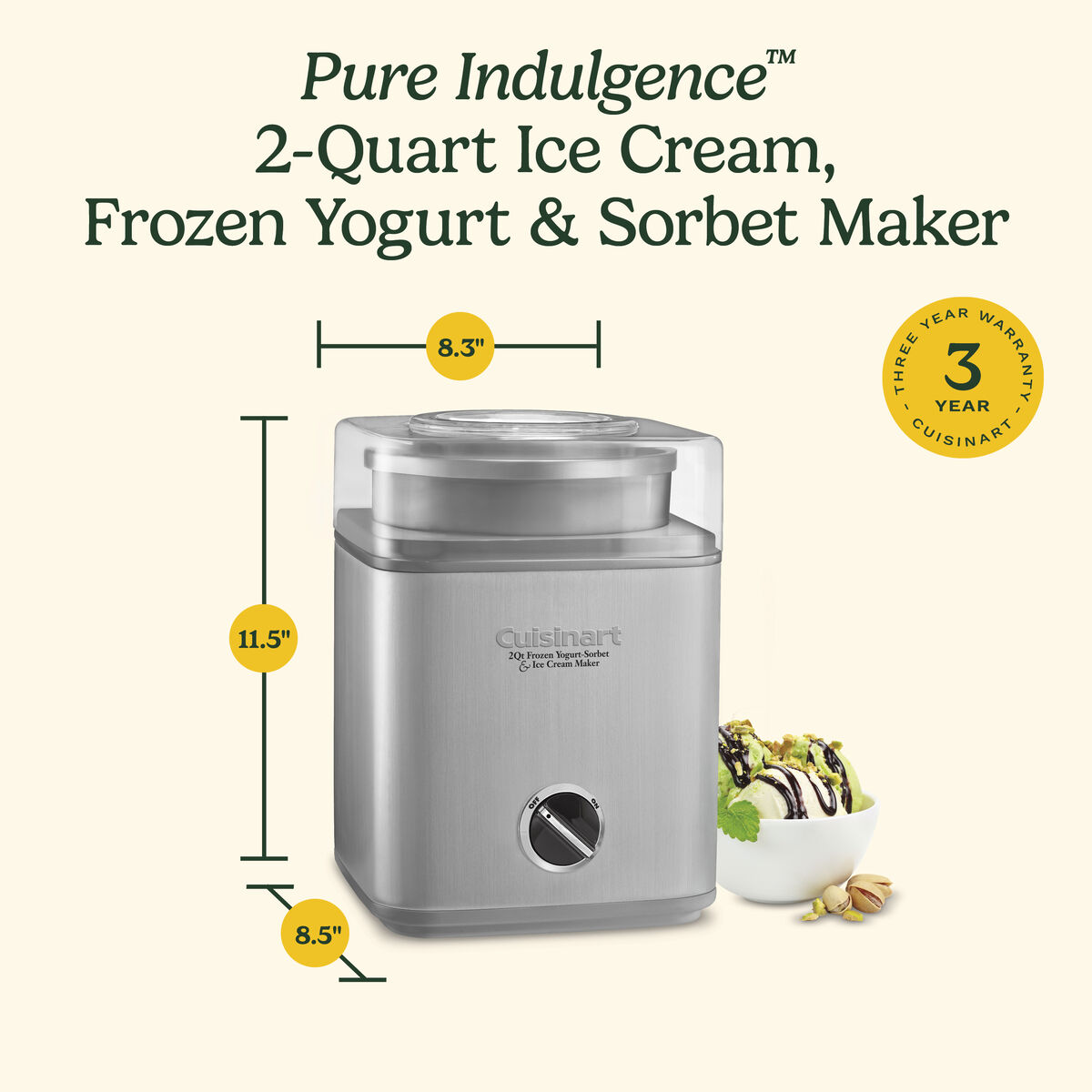 Pure Indulgence 2 Quart Frozen Yogurt-Sorbet & Ice Cream Maker