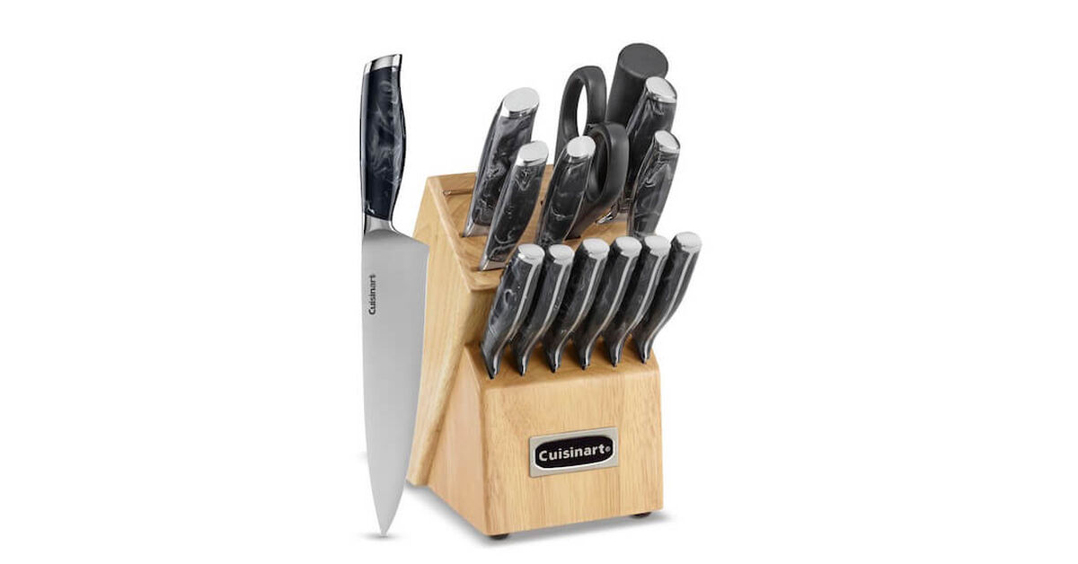 Discontinued Classic Black Marble-Style 15 Piece Cutlery Block Set 1