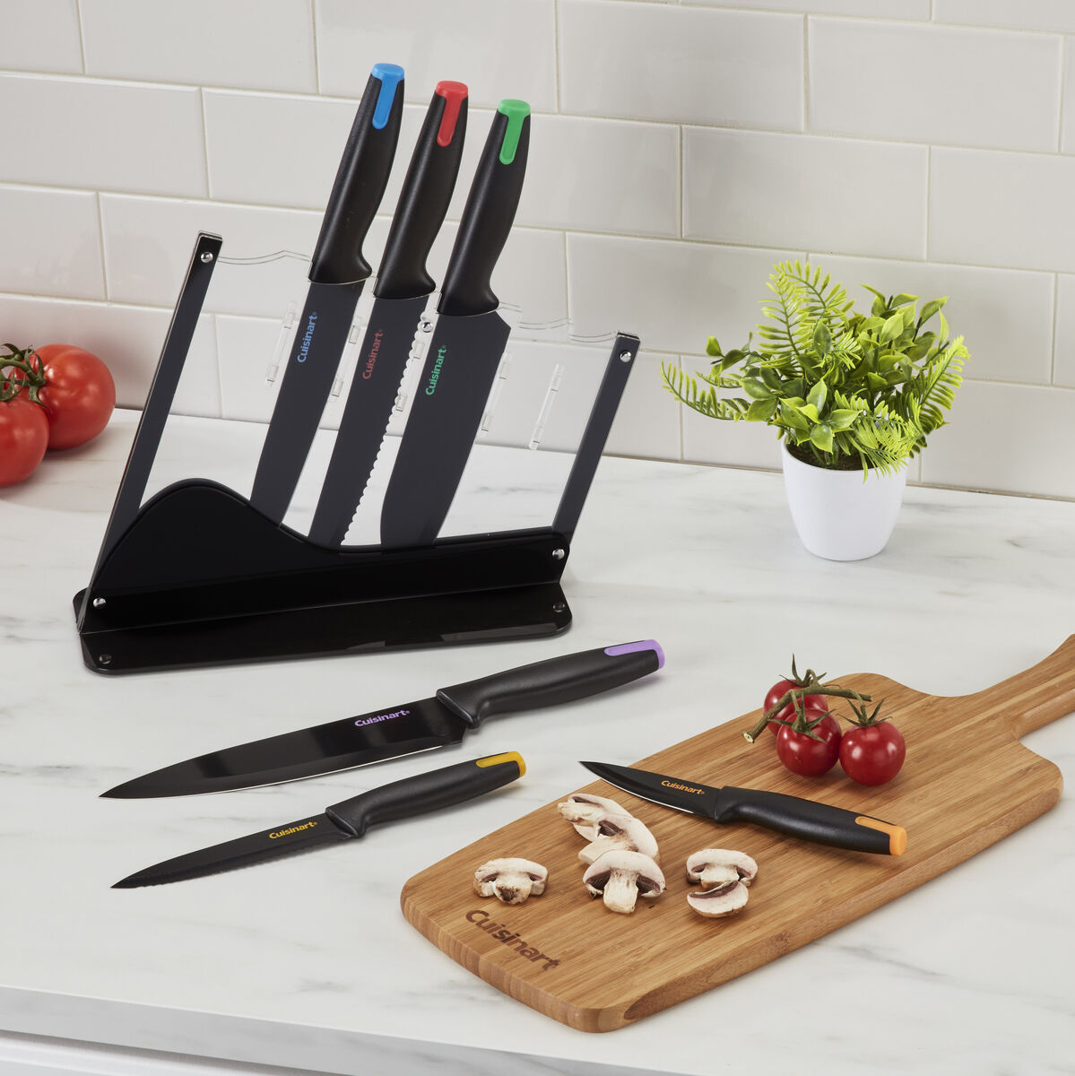 7pc Ceramic Coated Cutlery Set in Acrylic Block 7