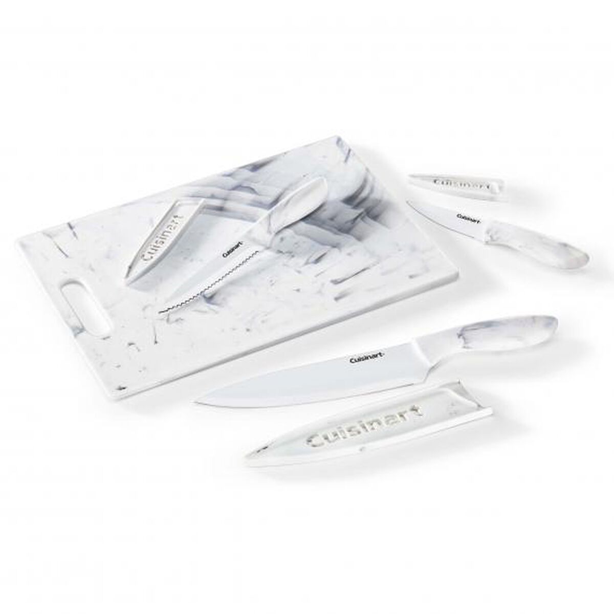 Discontinued 7 Piece Cutting Board with Knives Set - Faux Marble 1