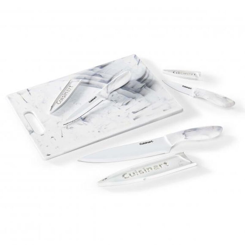 Discontinued 7 Piece Cutting Board with Knives Set - Faux Marble