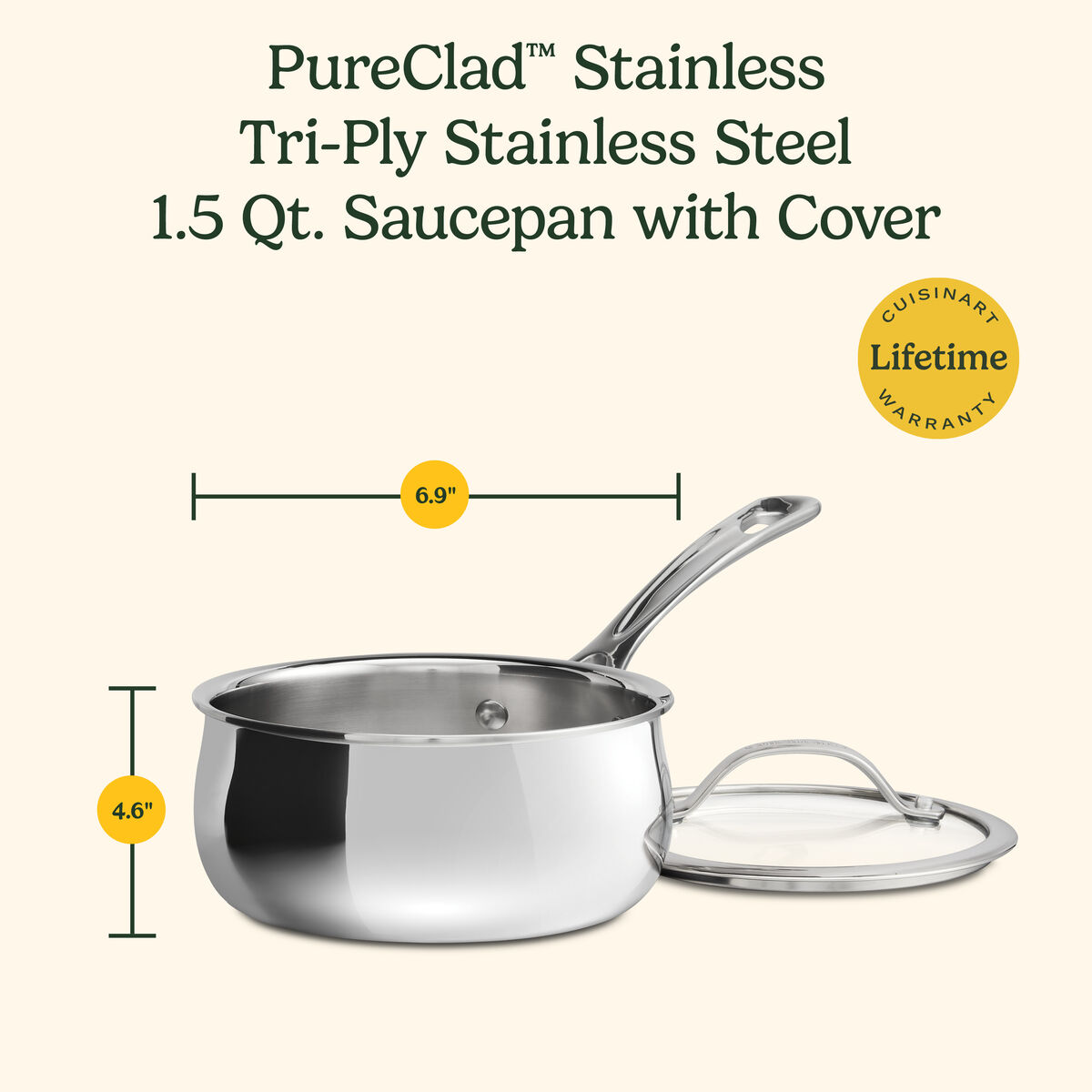 PureClad&trade; Triple-Ply 1.5 Qt. Stainless Steel Saucepan with Cover