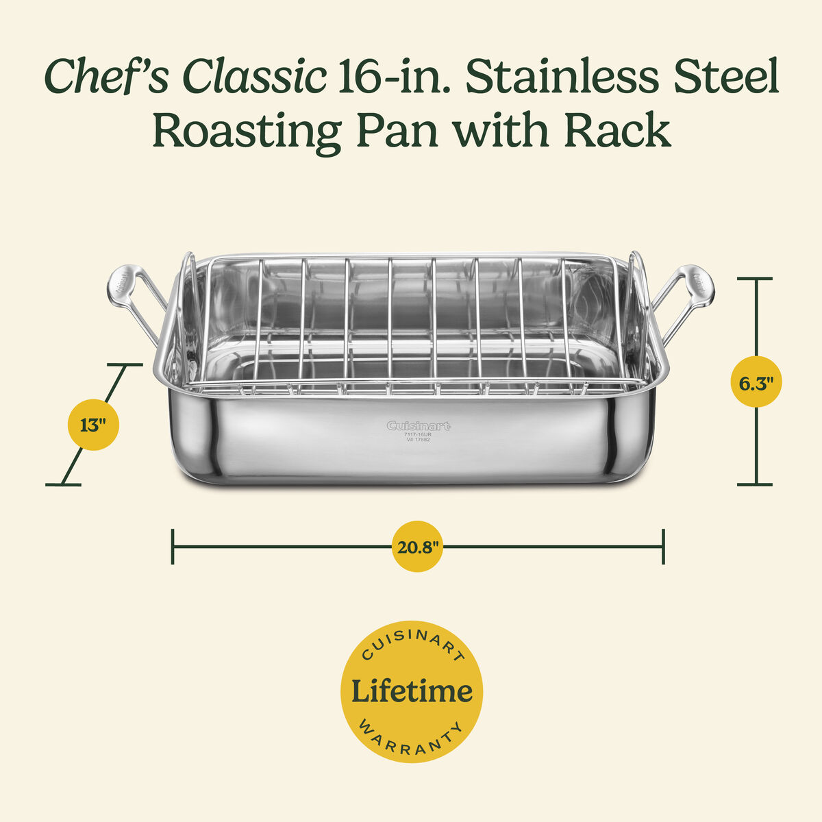 Chef's Classic&trade; Stainless 16" Roasting Pan with Rack