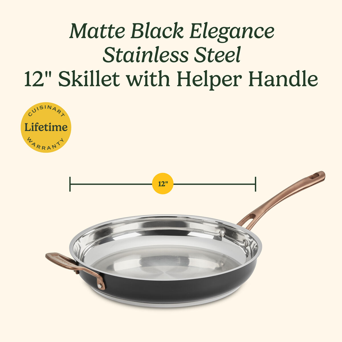 Matte Black Elegance 12&rdquo; Skillet w Helper Handle 9