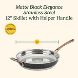 Matte Black Elegance 12&rdquo; Skillet w Helper Handle 9