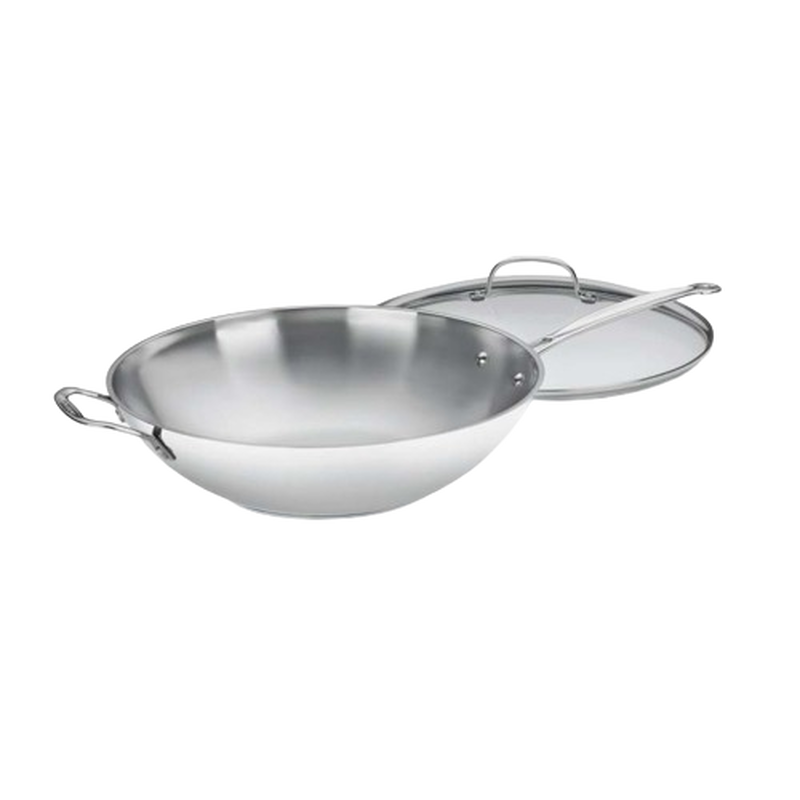 Chef's Classic&trade; Stainless 14" Stir-Fry Pan with Helper Handle & Glass Cover