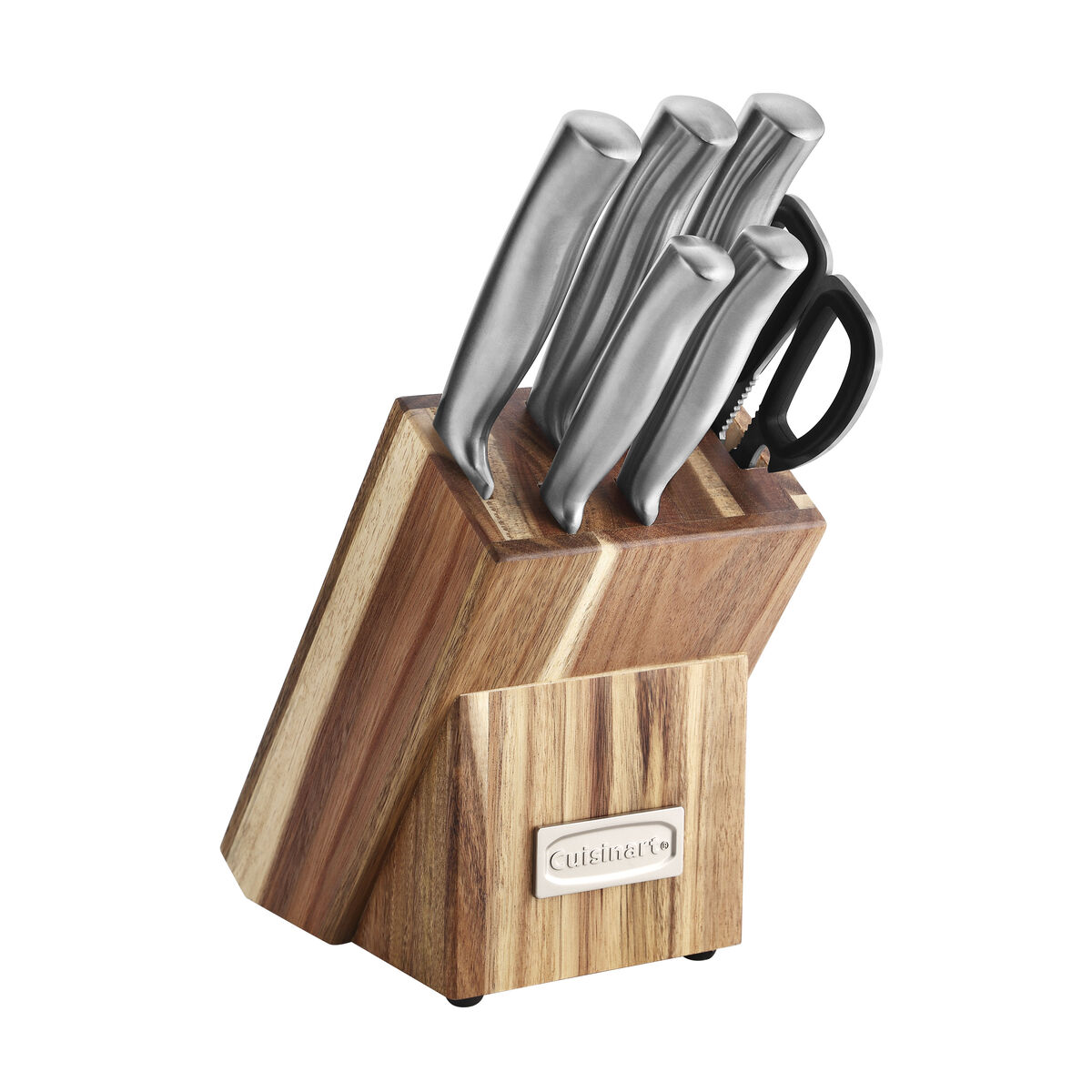 Discontinued 7pc Stainless Steel Prep Set in Acacia Wood Block 1