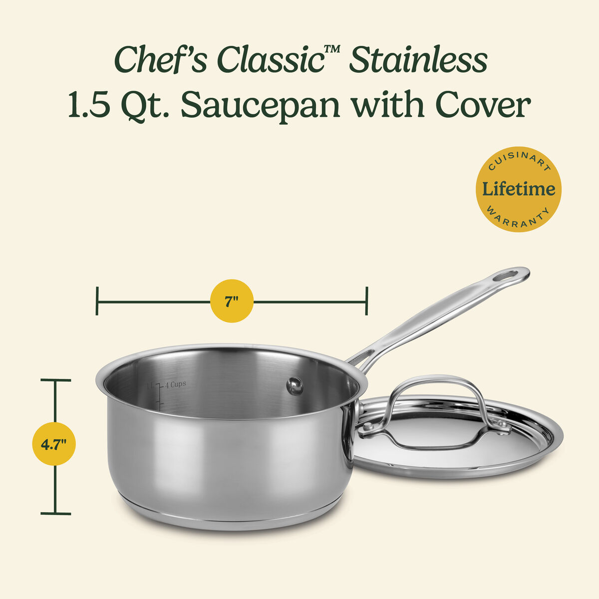 Chef's Classic&trade; Stainless 1.5 Quart Saucepan with Cover 6