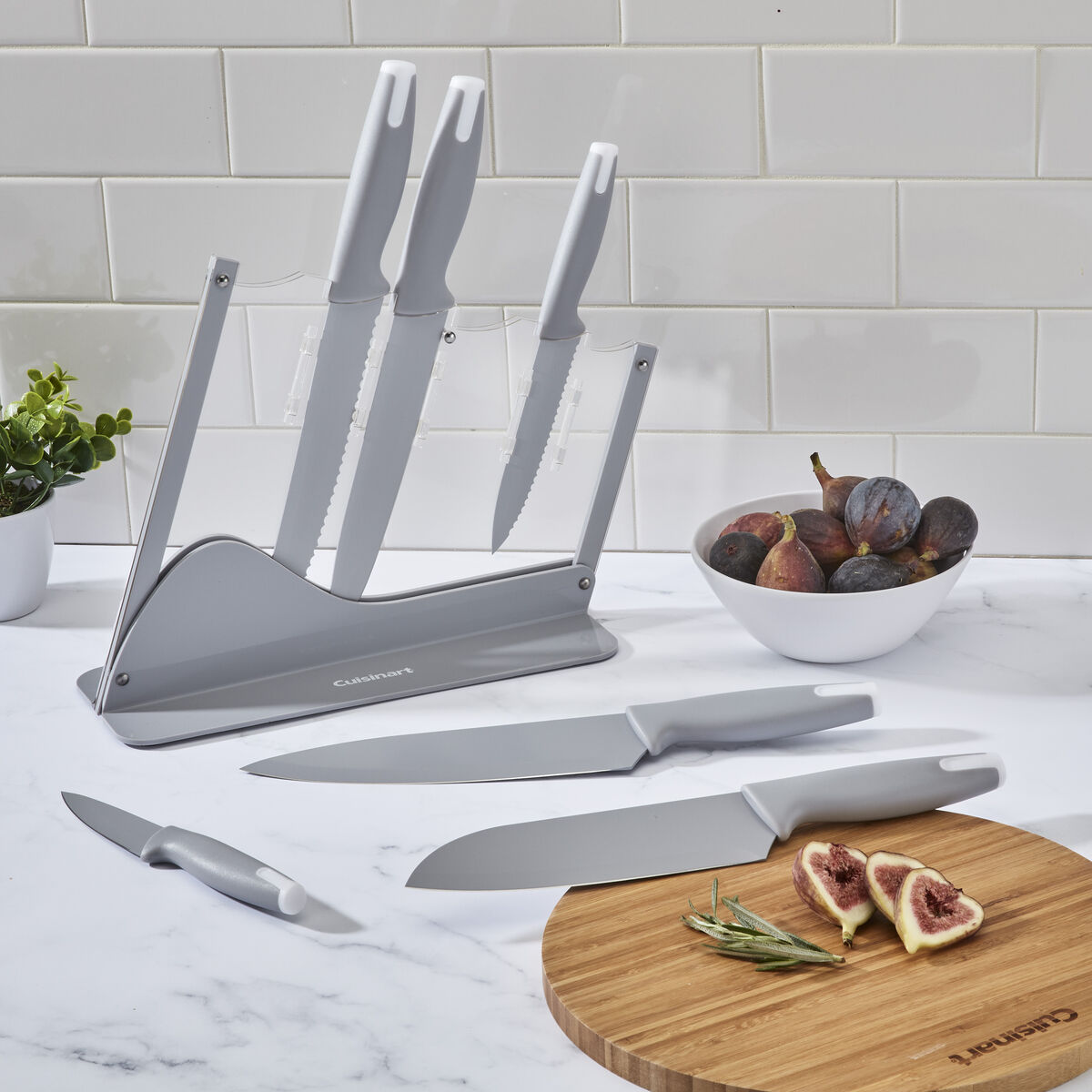 Discontinued 7pc Ceramic Coated Cutlery Set in Acrylic Block - Grey 2