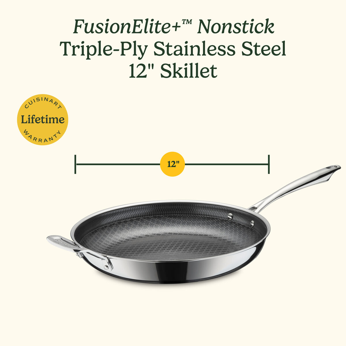 FusionElite+&trade; Hybrid Tri-Ply Stainless Steel 12" Skillet w/Helper 10