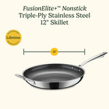 FusionElite+&trade; Hybrid Tri-Ply Stainless Steel 12" Skillet w/Helper 10