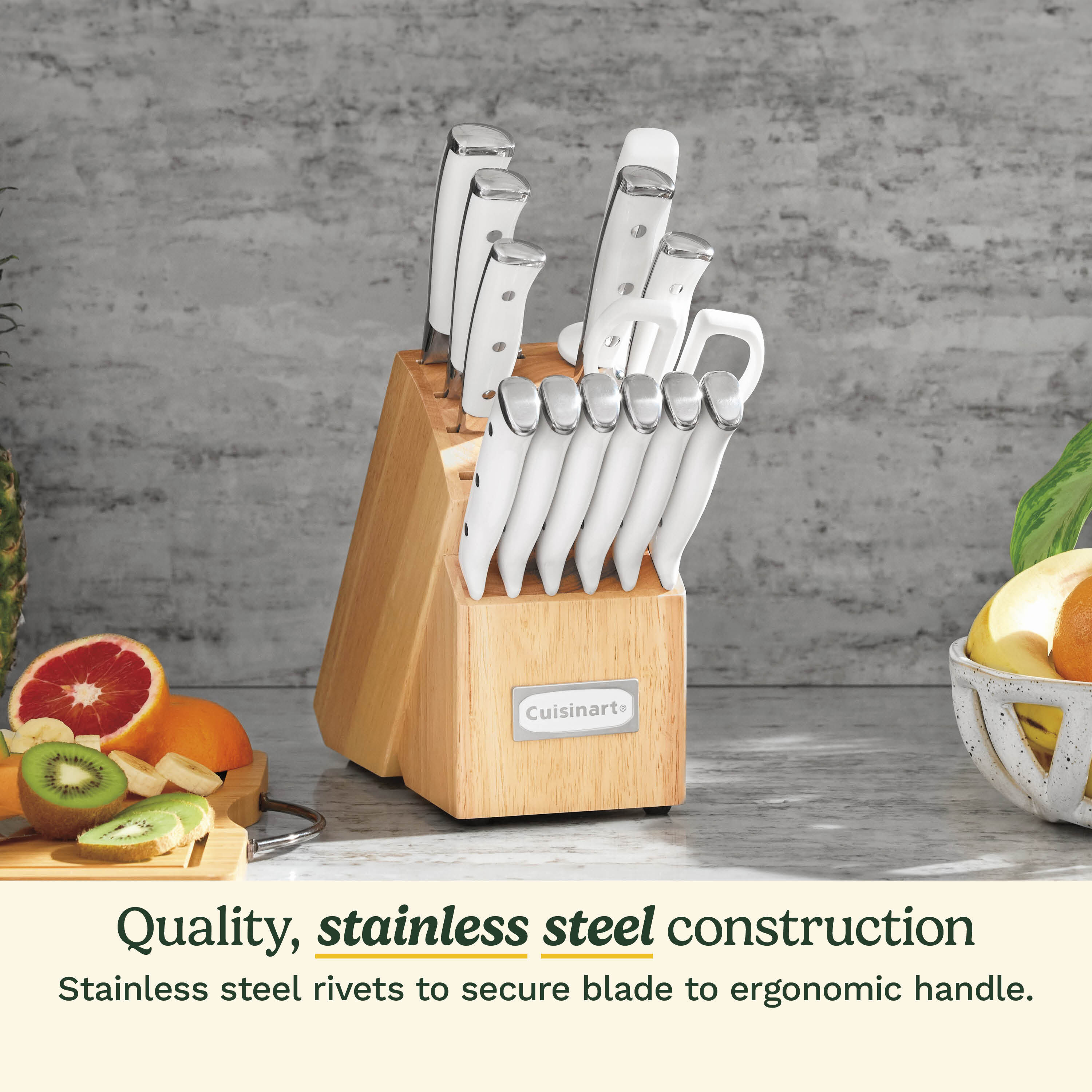 15pc Triple Rivet Knife Block Set (White) - Cuisinart