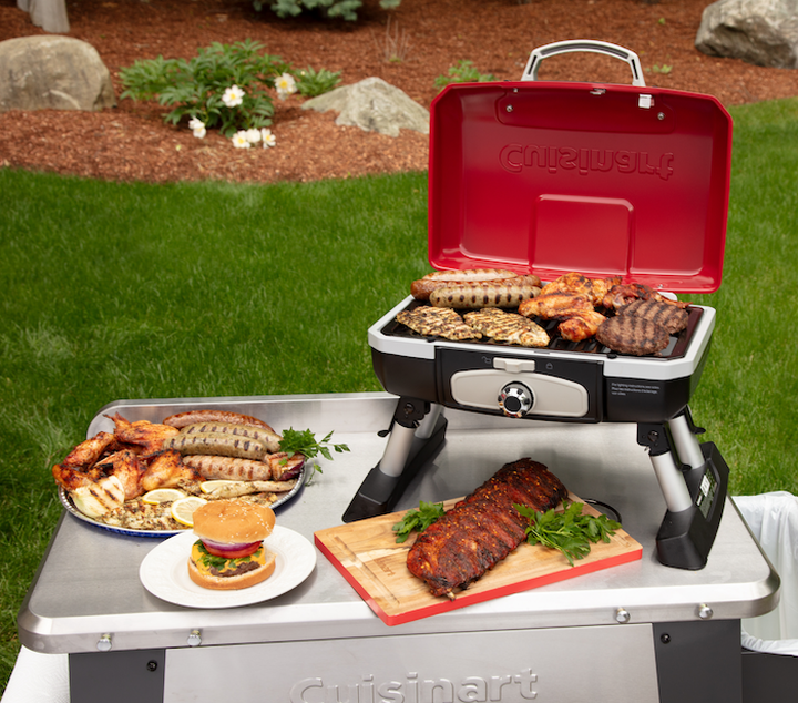 cuisinart portable grill on table with food