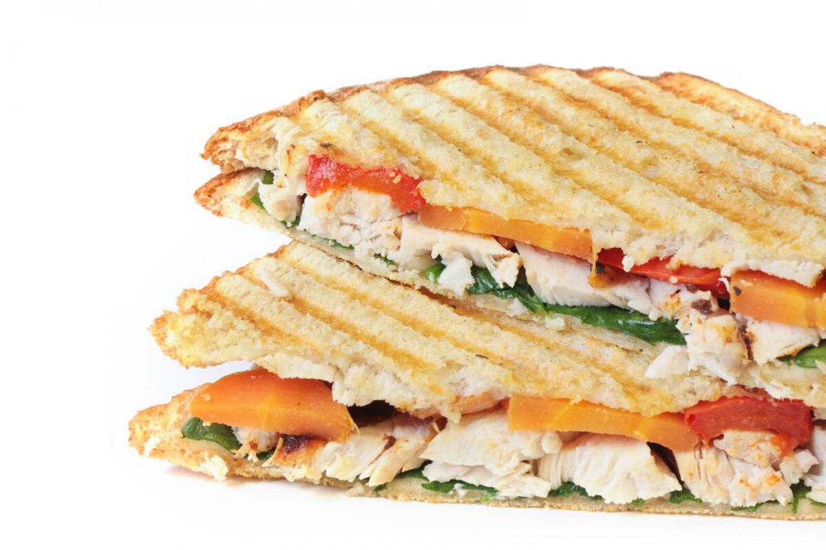 Smoked Turkey, Roasted Pepper, Swiss Panini with Pesto Mayo-1