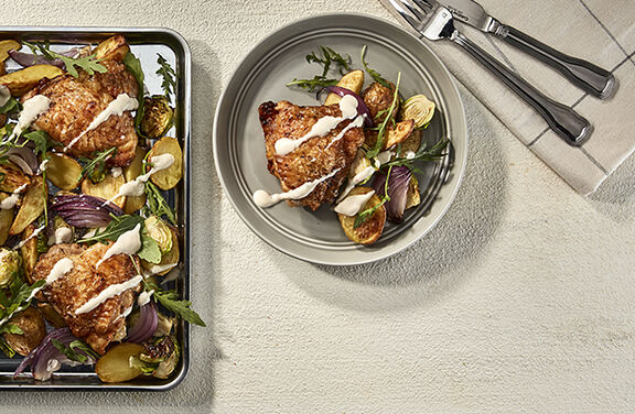 Sheet Pan Chicken with Potatoes and Brussels Sprouts
