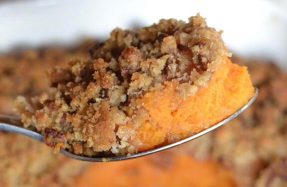 Sweet Yam Casserole with Crunchy Pecan Topping