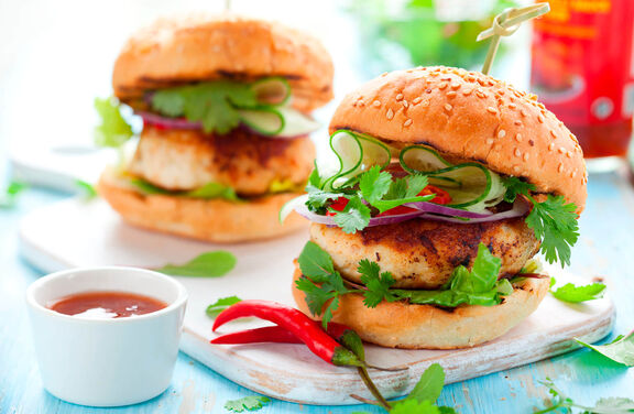 Chicken Burgers and Mango Salsa