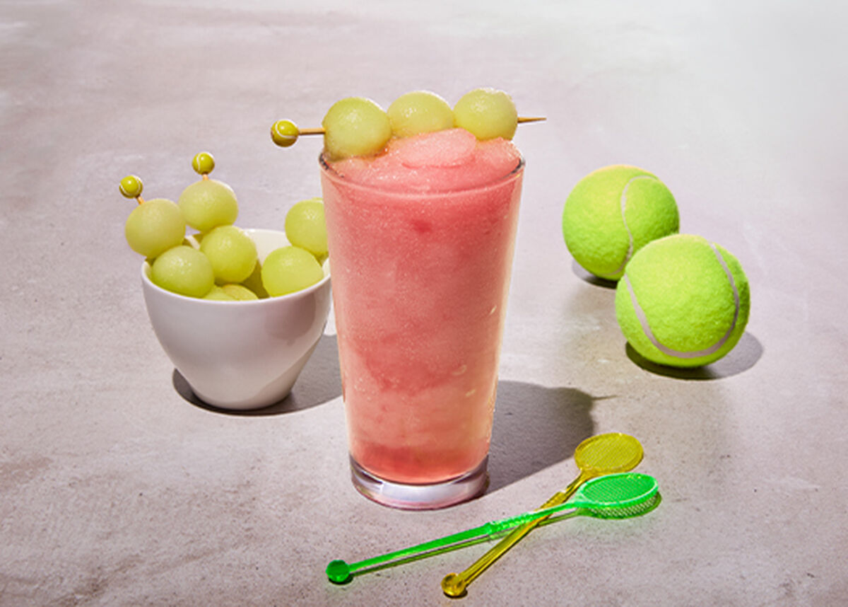 Spiked Raspberry Lemonade Slushie with Honeydew Melon Ball Skewers-1