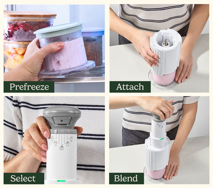 Prefreeze, attach, select, and blend steps.