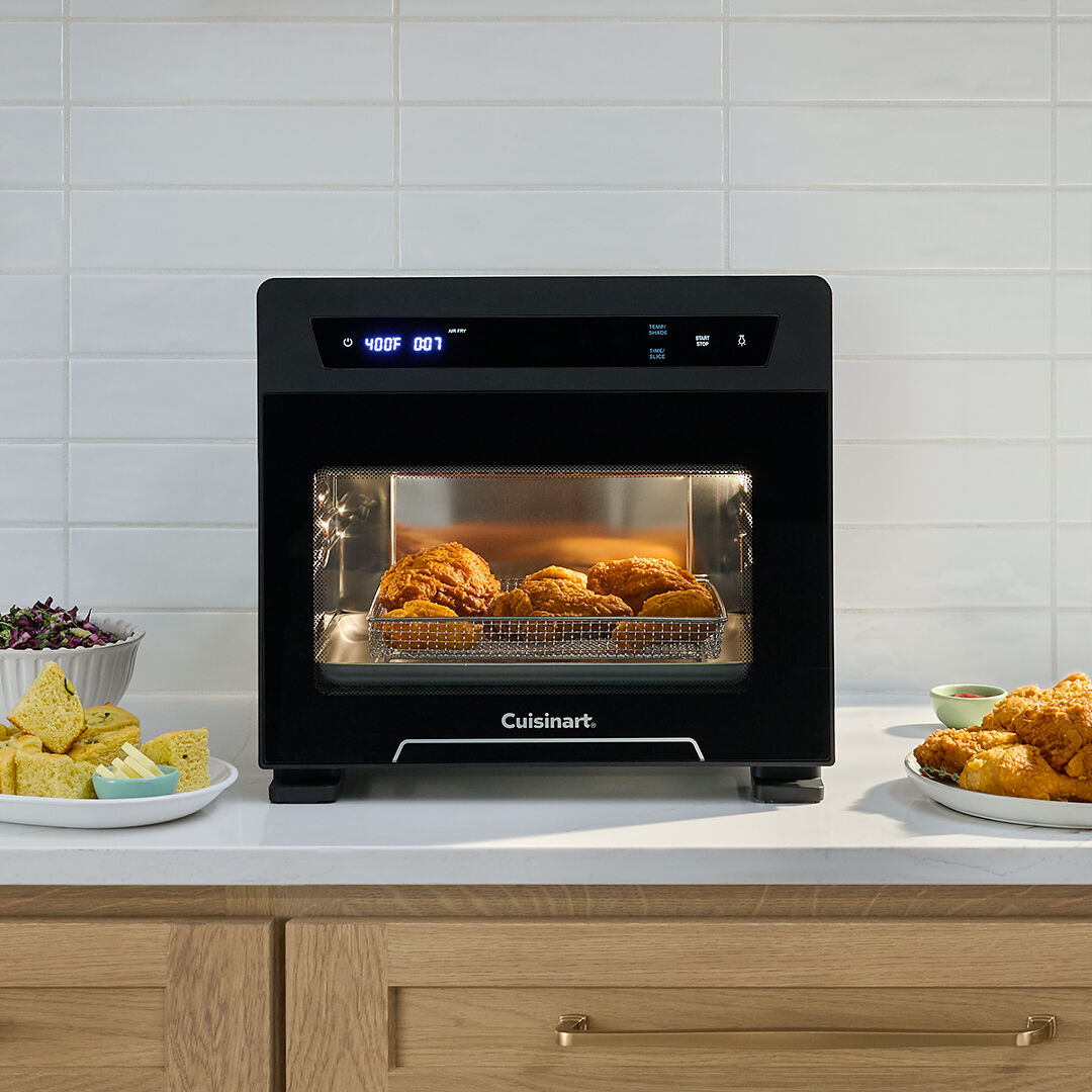 toaster oven air fryer with chicken inside