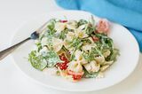 Pan Roasted Shrimp and Scallops with Creamy Spinach Feta Sauce over Farfalle-1