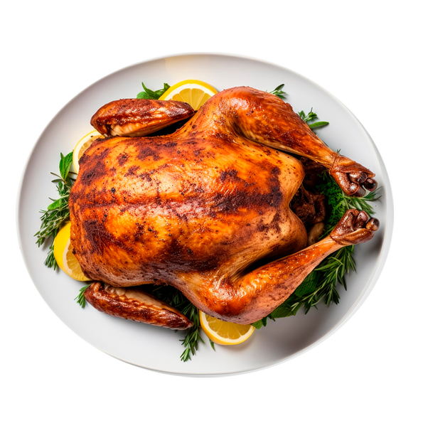 whole roast chicken on a plate