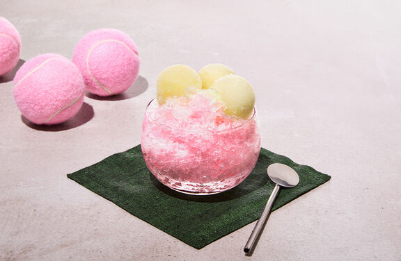 Raspberry Lemonade Shaved Ice with Honeydew &ldquo;Melon Balls&rdquo;